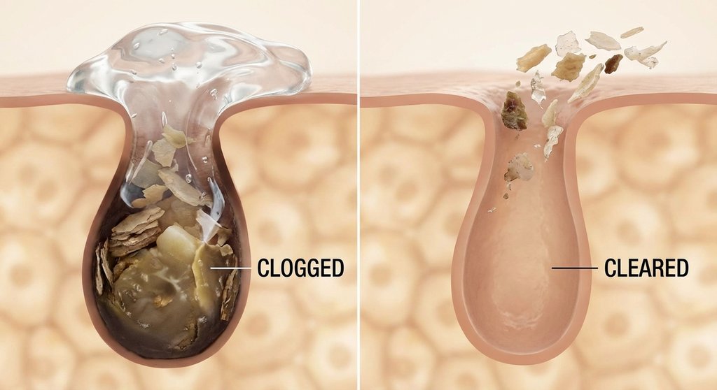 막힌 구멍이 깨끗하게 뚫리는 단면도 - 모공 청소 효과