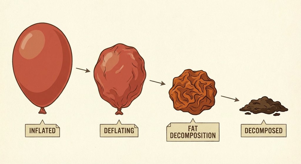 부풀린 풍선이 조금씩 줄어드는 일러스트 - 지방 분해 효과