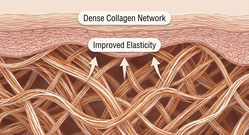 피부 층에 콜라겐 섬유가 촘촘히 생성되는 단면도 - 탄력 개선