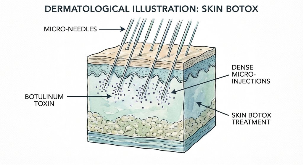 피부 표면에 촘촘하게 주사하는 일러스트 - 스킨 보톡스 시술