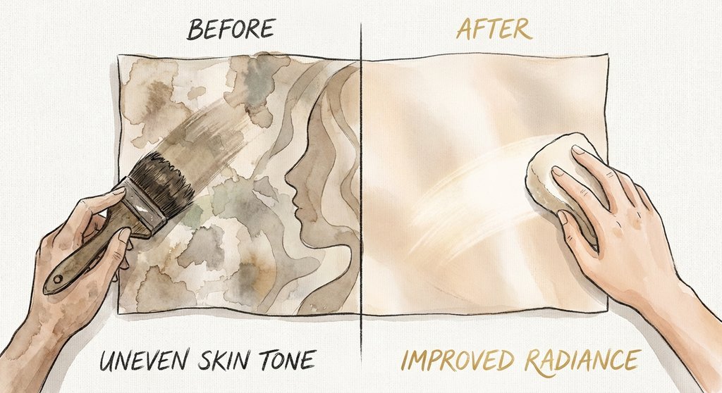 얼룩진 캔버스가 깨끗해지는 과정 일러스트 - 피부톤 개선
