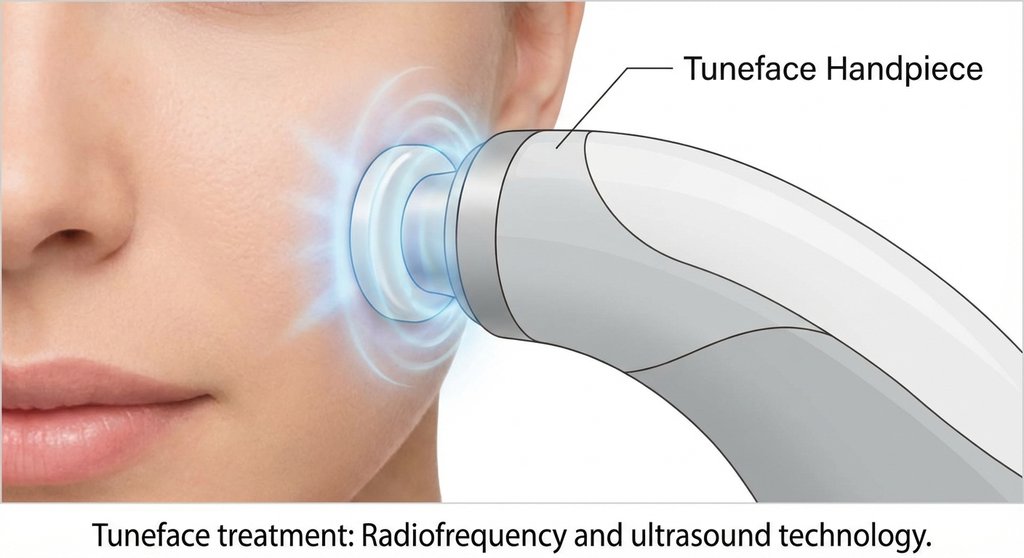 튠페이스 핸드피스가 피부에 밀착되는 일러스트 - 튠페이스 시술