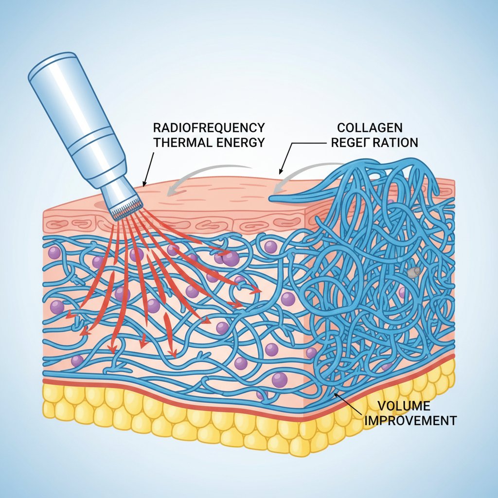 고주파 열에너지가 콜라겐을 재생시키는 단면도 - 볼륨 개선
