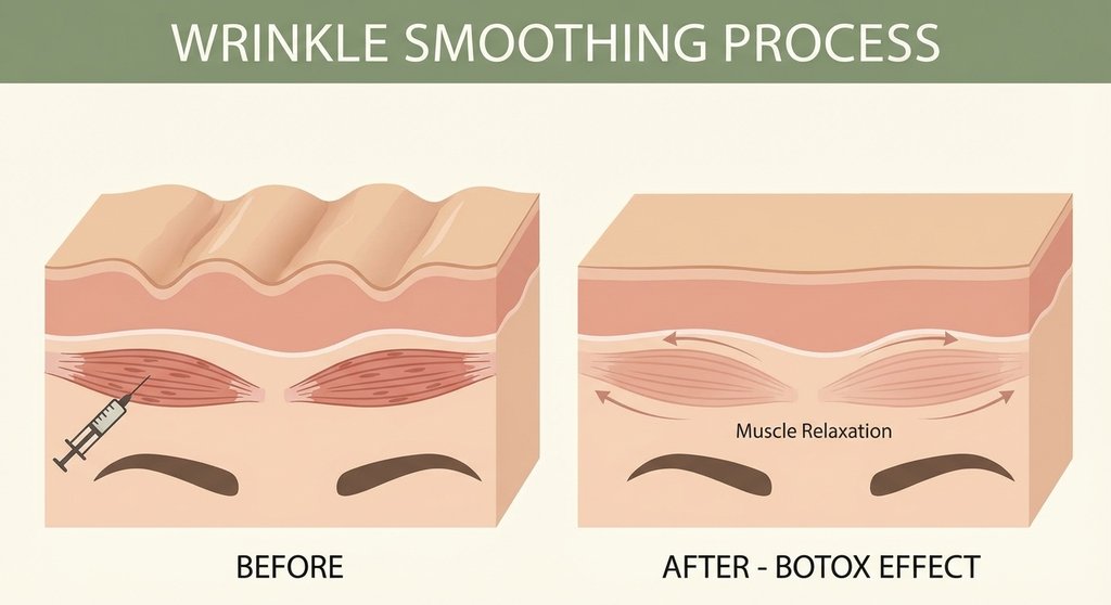 주름이 펴지는 과정 일러스트 - 보톡스 효과